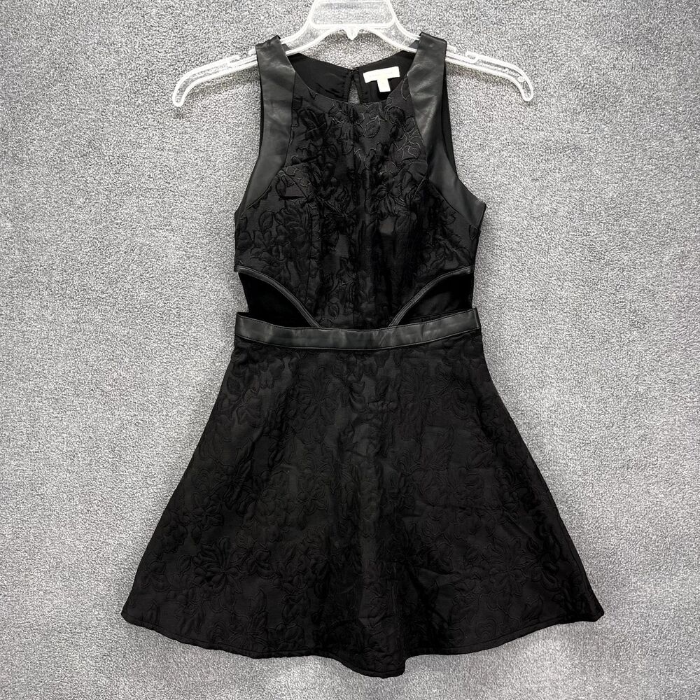 Silence Noise Dress Womens 2 Black Fit Flare Faux leather Trim Urban Outfitters